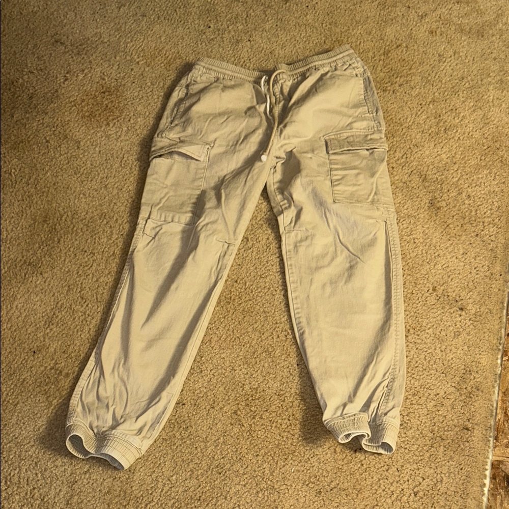 Men's Light Beige Cargo Jogger Pants - Casual Utility Style